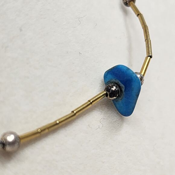 Sterling Silver Gold Native American Genuine Raw Turquoise Necklace - Picture 4 of 5